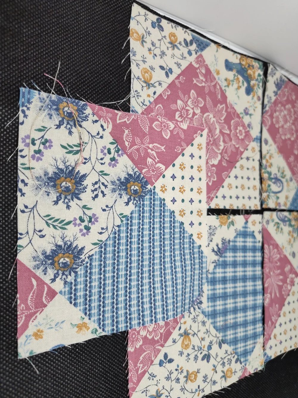 5 4.50 Inch Patchwork Cotton Quilt Squares - Blue, Pink, Cream